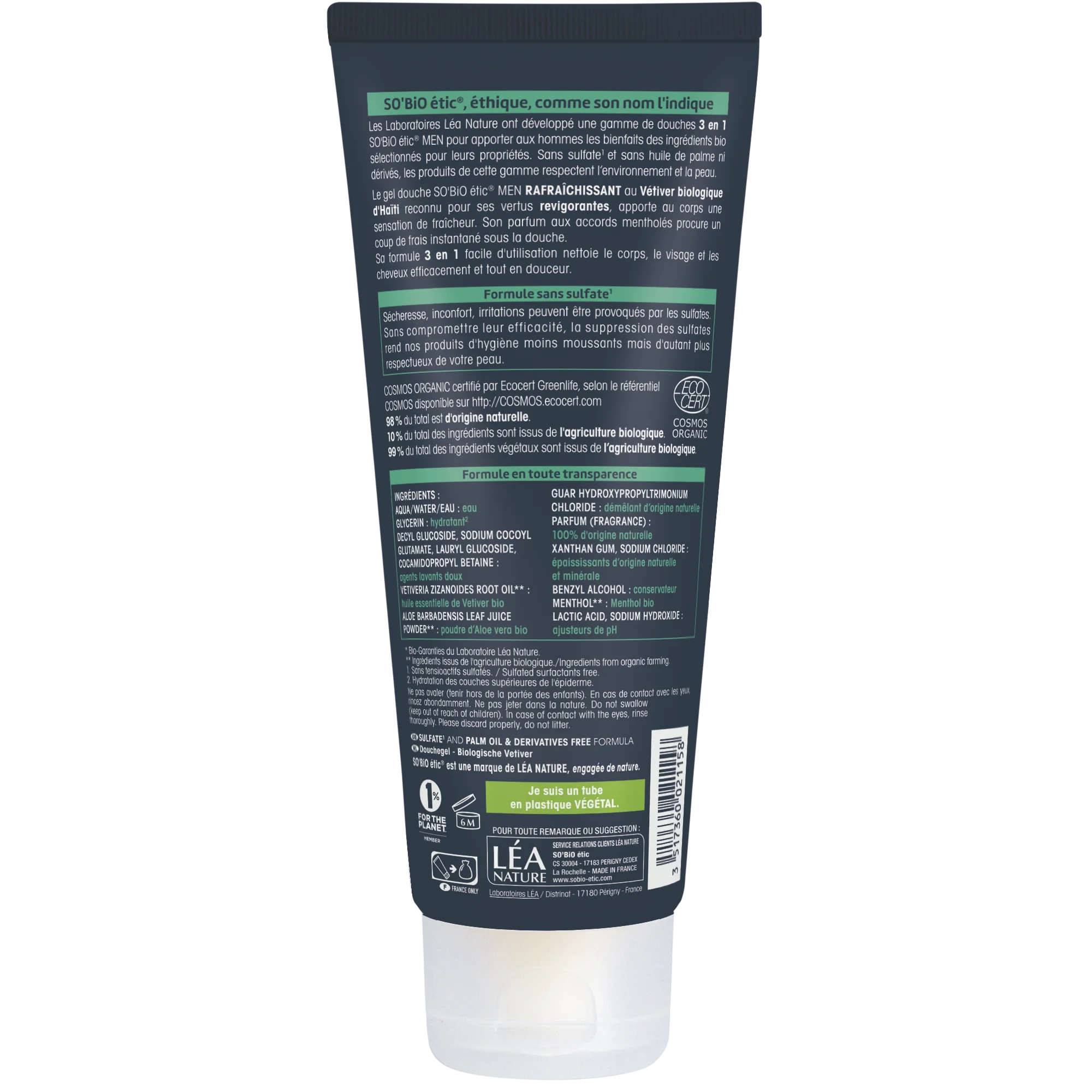 SO’BiO étic MEN 3i1 showergel – forfriskende BIO vetiver (200 ml) – til krop, ansigt og hår