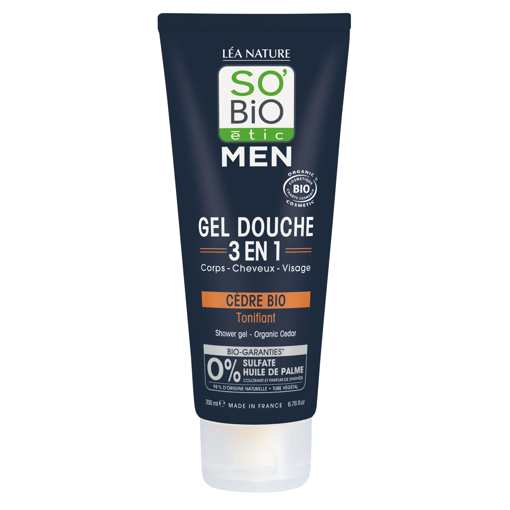 SO’BiO étic MEN 3i1 showergel – tonificerende cedertræ BIO (200 ml) – til krop, ansigt og hår