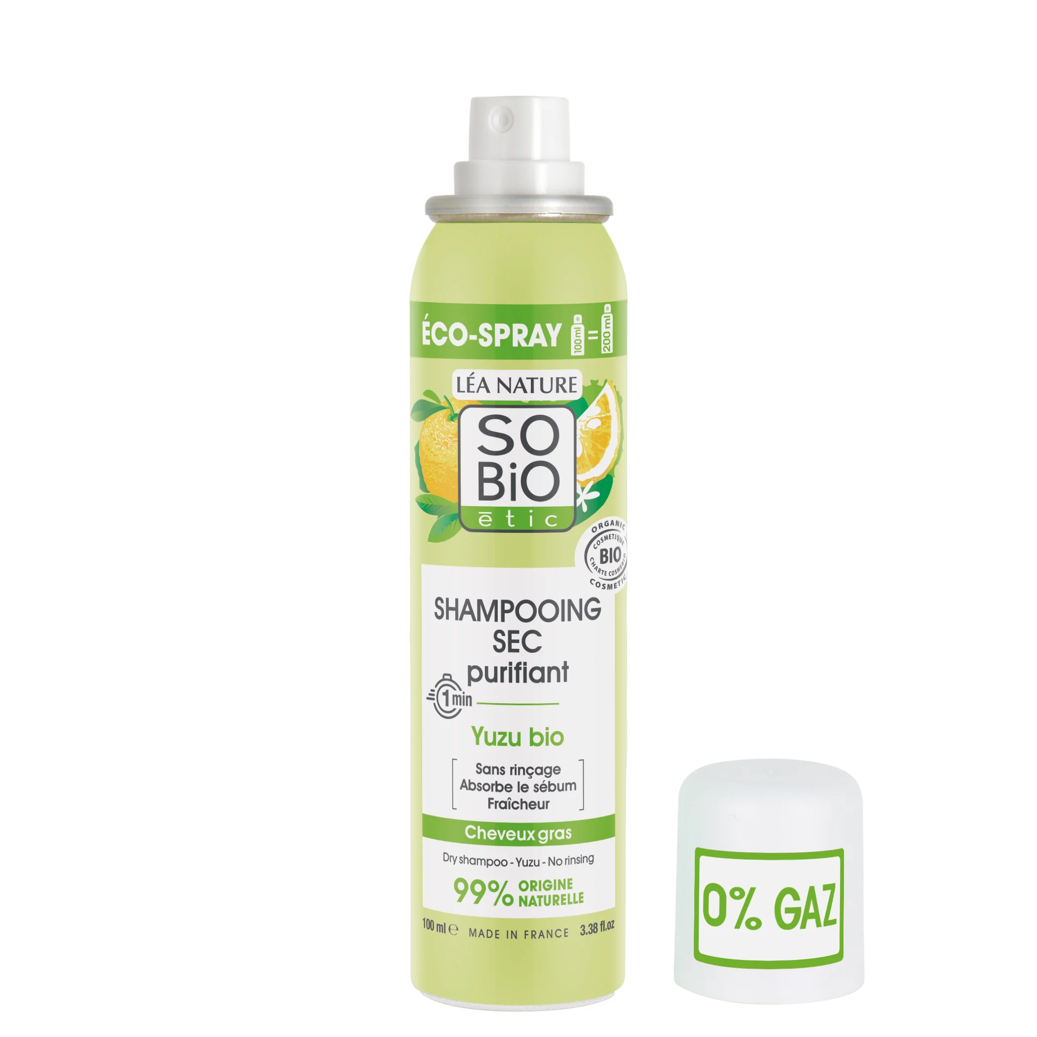 SO’BiO étic Rensende tørshampoo i spray med økologisk yuzu (100 ml) - efterlader håret friskt og glat