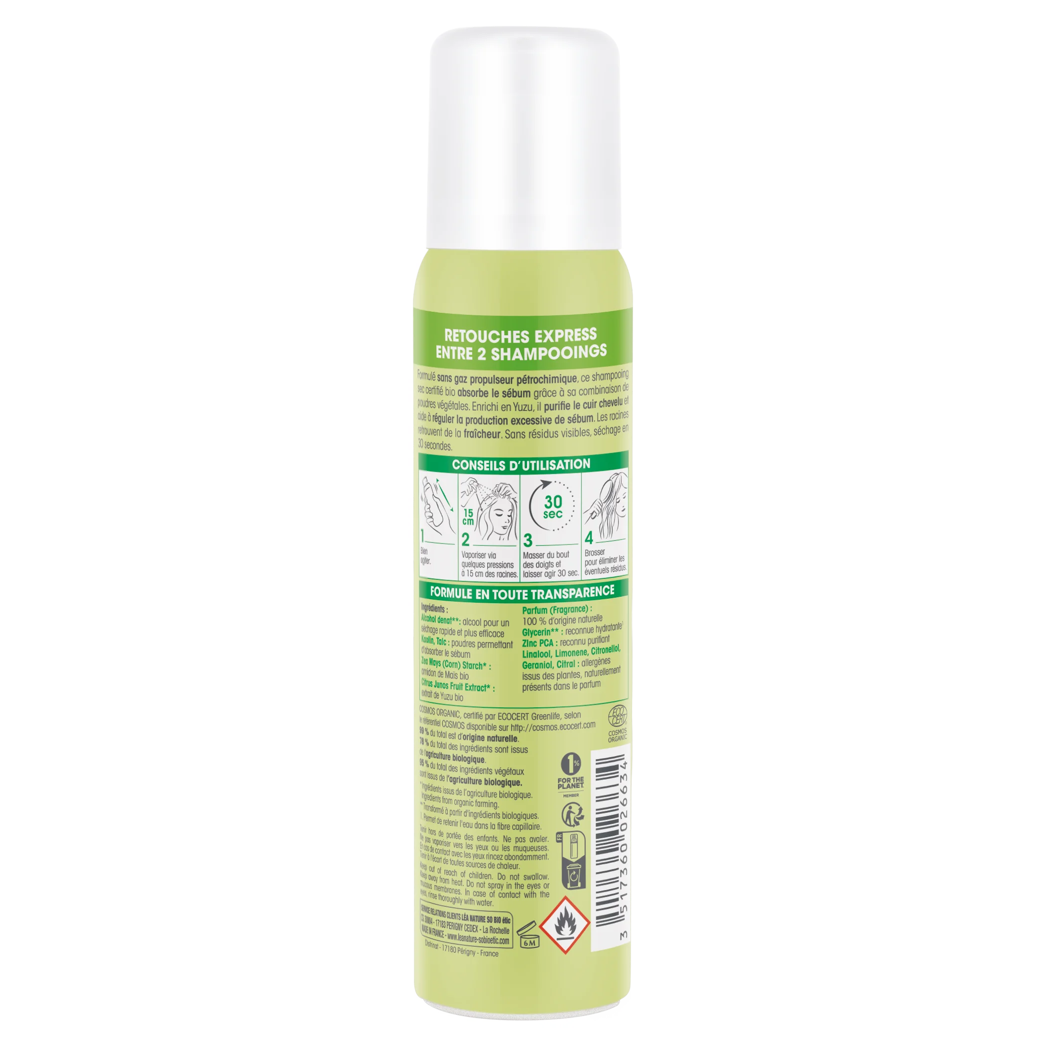 SO’BiO étic Rensende tørshampoo i spray med økologisk yuzu (100 ml) - efterlader håret friskt og glat