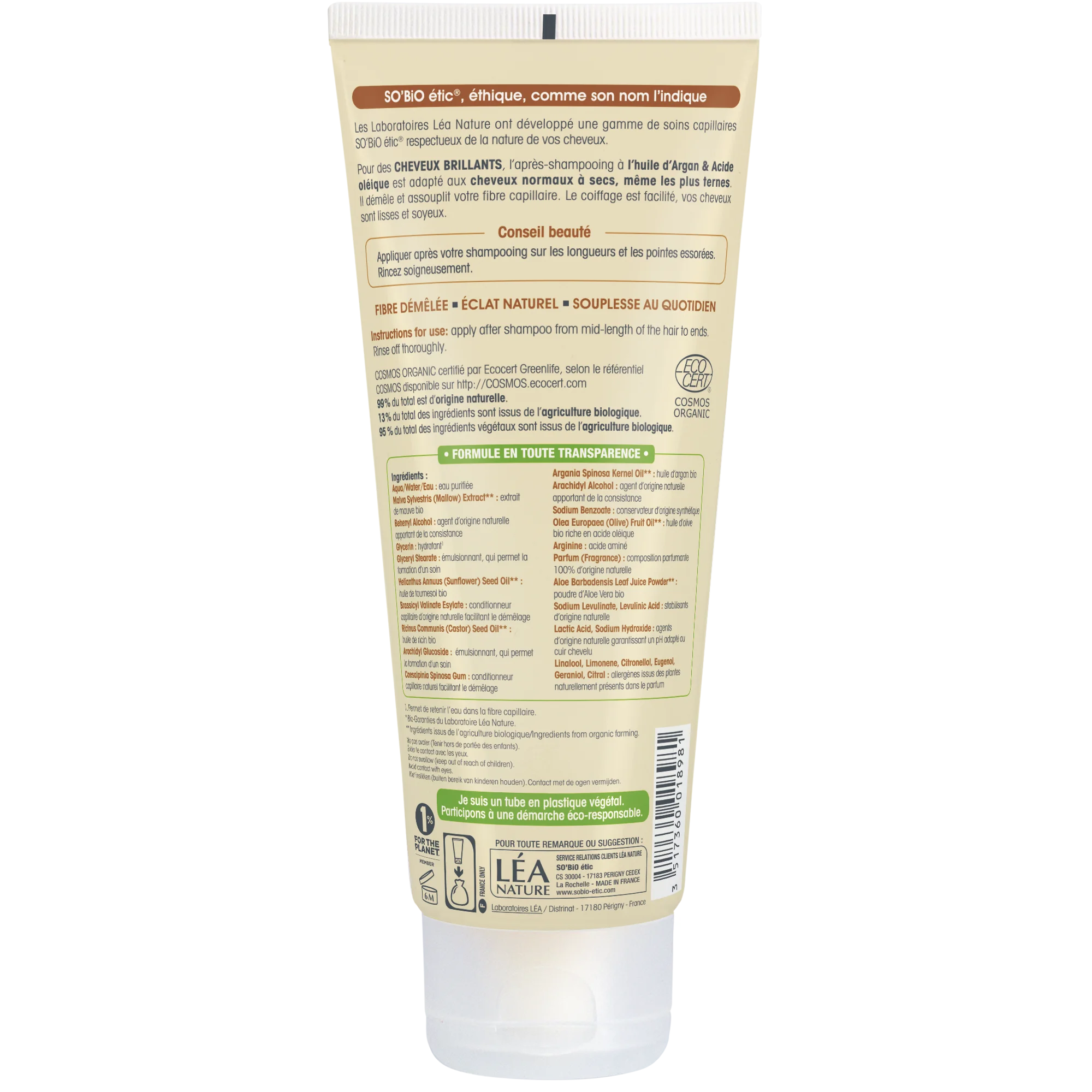 SO’BiO étic Argan-balsam til glans - til normalt til tørt hår Økologisk (200 ml) - efterlader håret glansfuldt og blødt