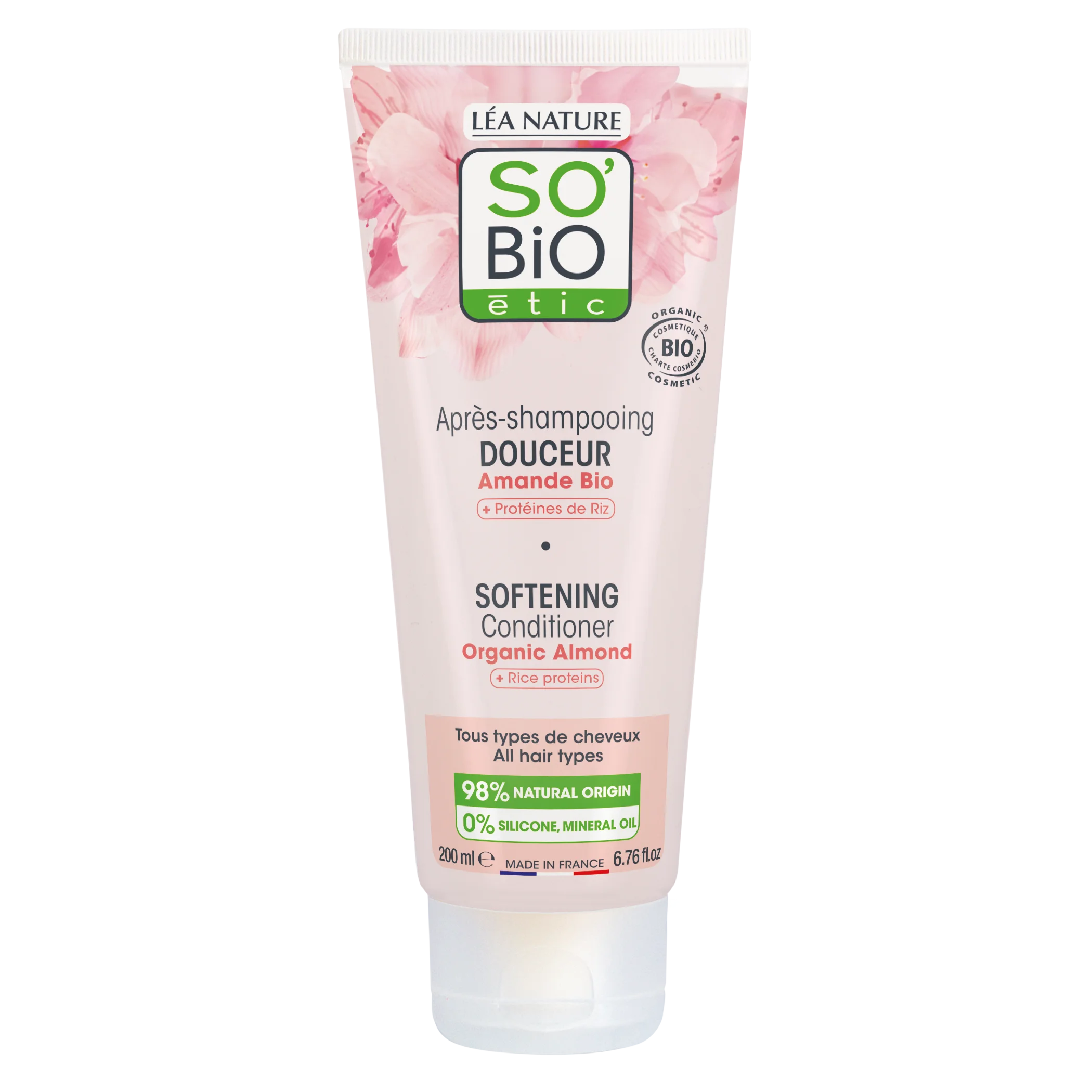SO’BiO étic Økologisk hårbalsam med mandelmælk og risproteiner (200 ml) - til alle hårtyper
