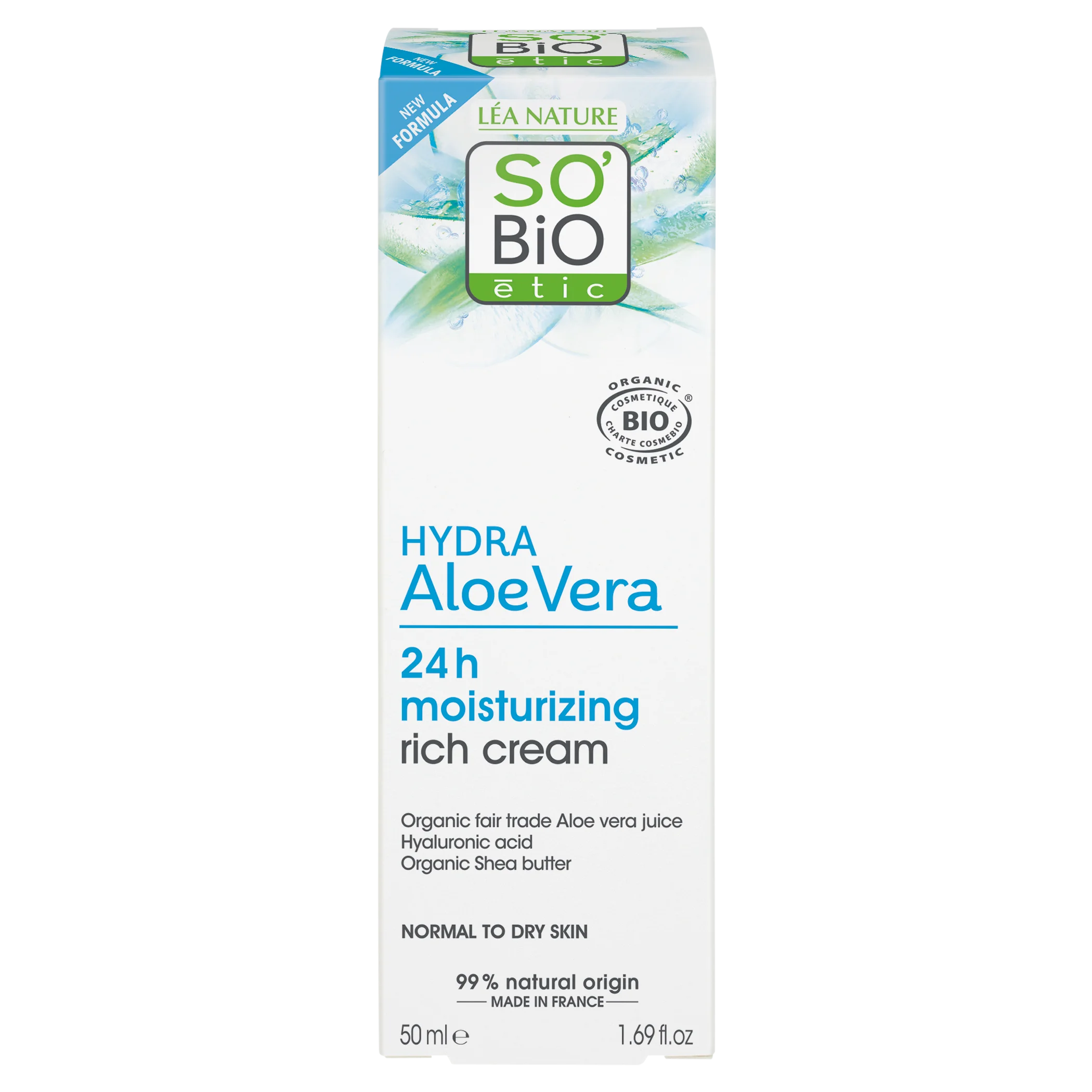 SO’BiO étic Rigt fugtgivende dagcreme med Aloe vera BIO (50 ml) - med hyaluronsyre