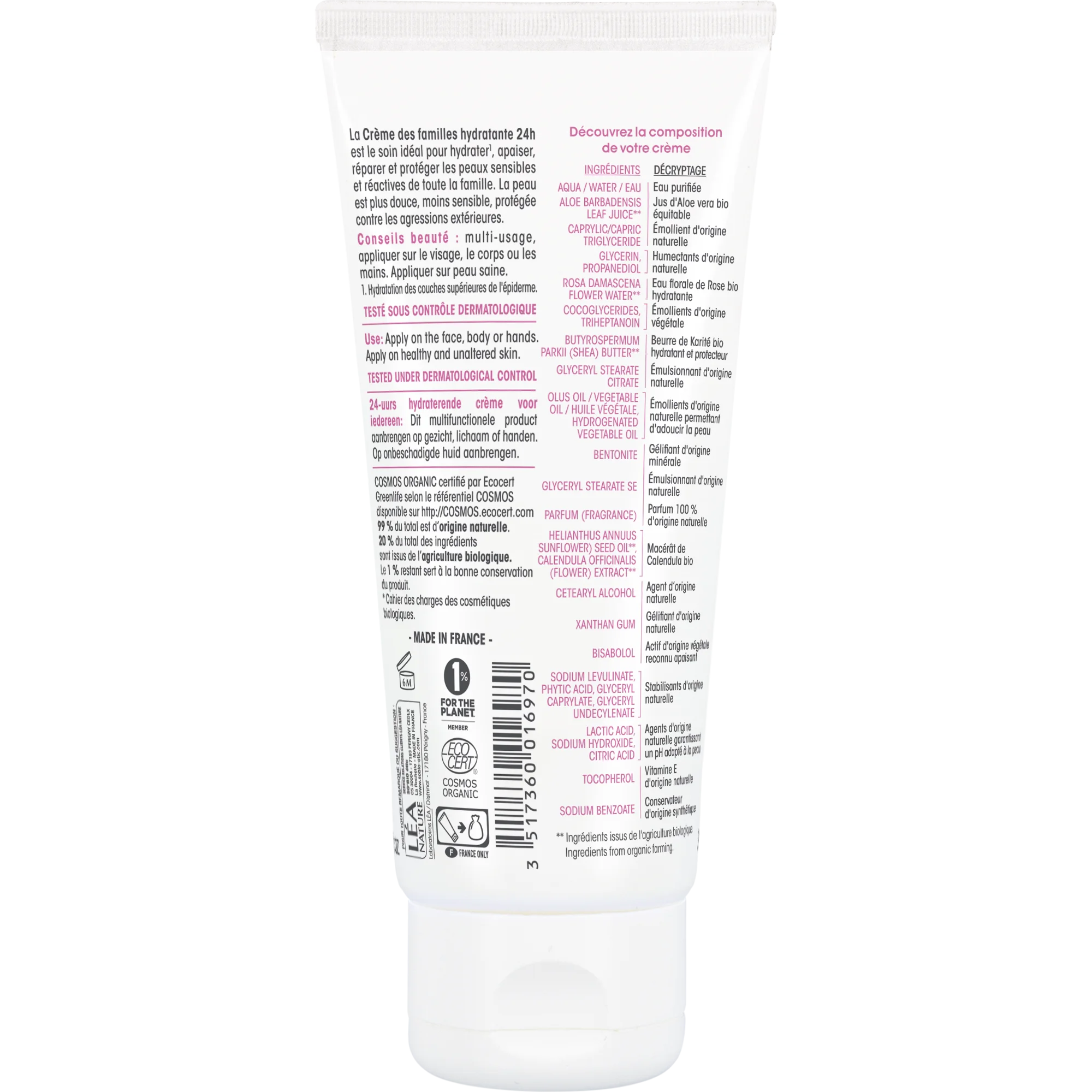 SO’BiO étic Fugtgivende hypoallergen creme med Aloe vera til hele familien ØKO (100 ml) - fugter, beroliger og regenererer