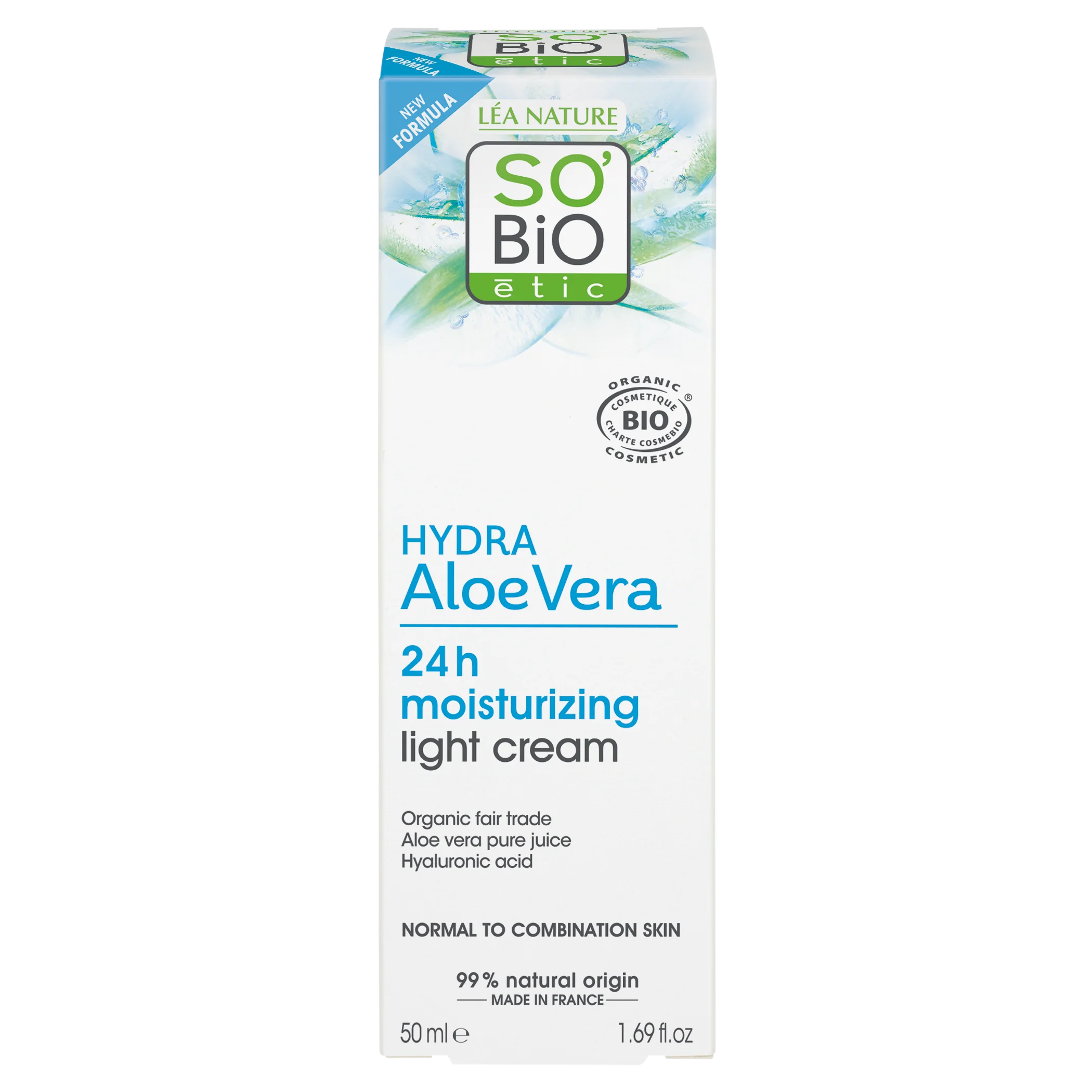 SO’BiO étic Let fugtgivende dagcreme med Aloe Vera BIO (50 ml) - med hyaluronsyre