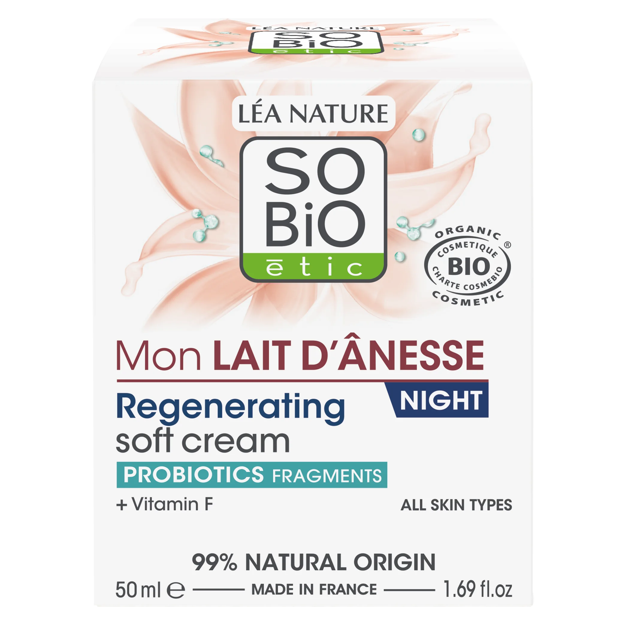 SO’BiO étic Regenererende natcreme med økologisk æselmælk (50 ml) - pisket tekstur