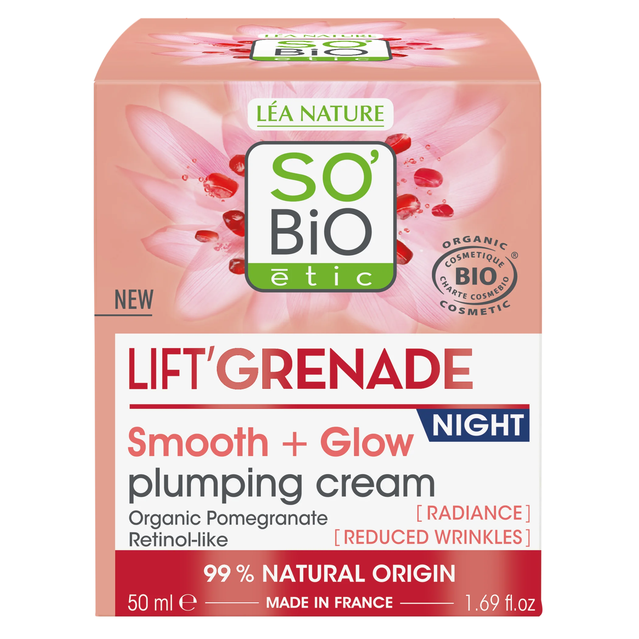 SO’BiO étic Lift'Grenade BIO opklarende natcreme mod rynker (50 ml) - med granatæble