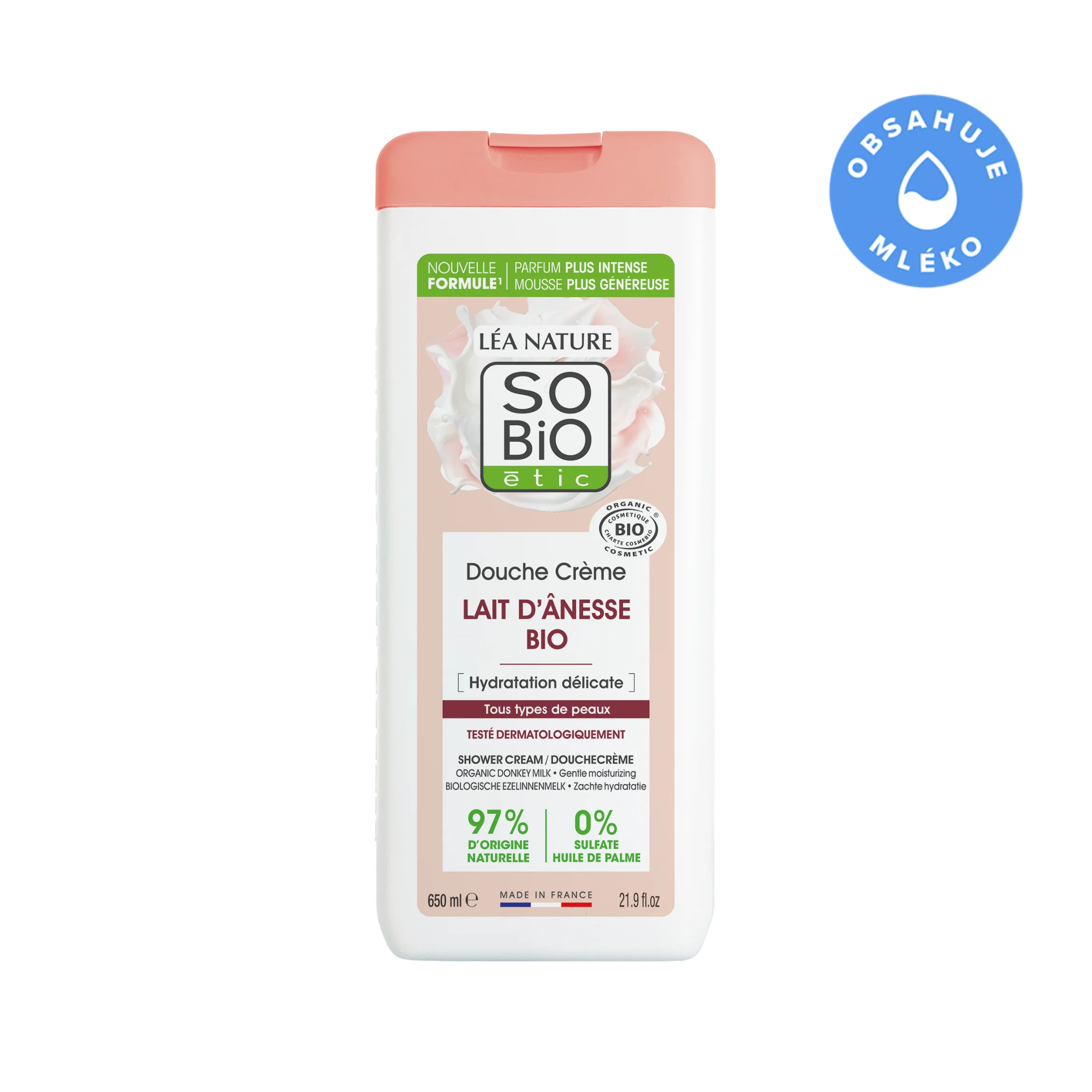 SO’BiO étic Mildt fugtgivende cremeshower med økologisk æselmælk (650 ml) - alle hudtyper