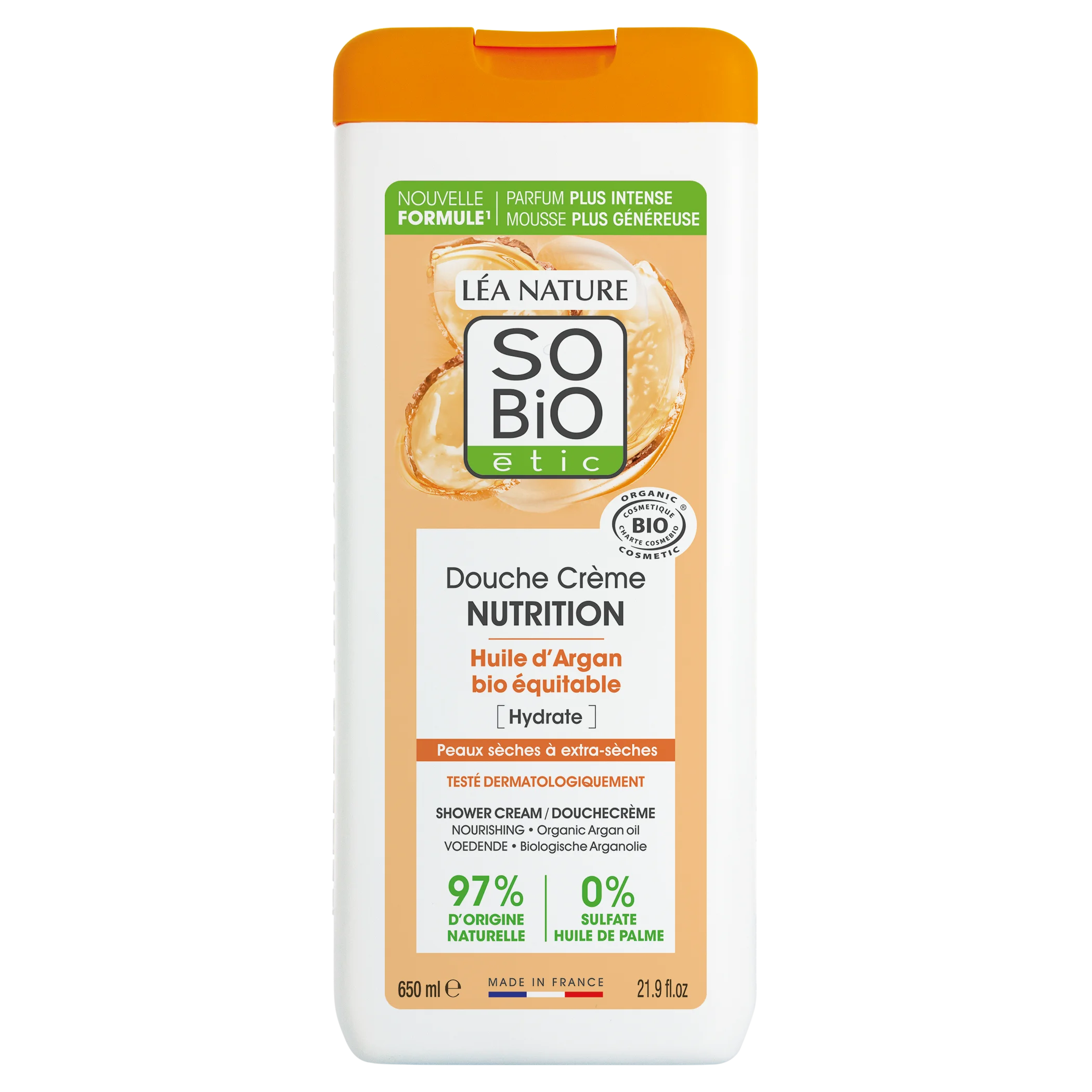 SO’BiO étic NUTRITION showercreme med økologisk arganolie (650 ml) - ideel til tør hud