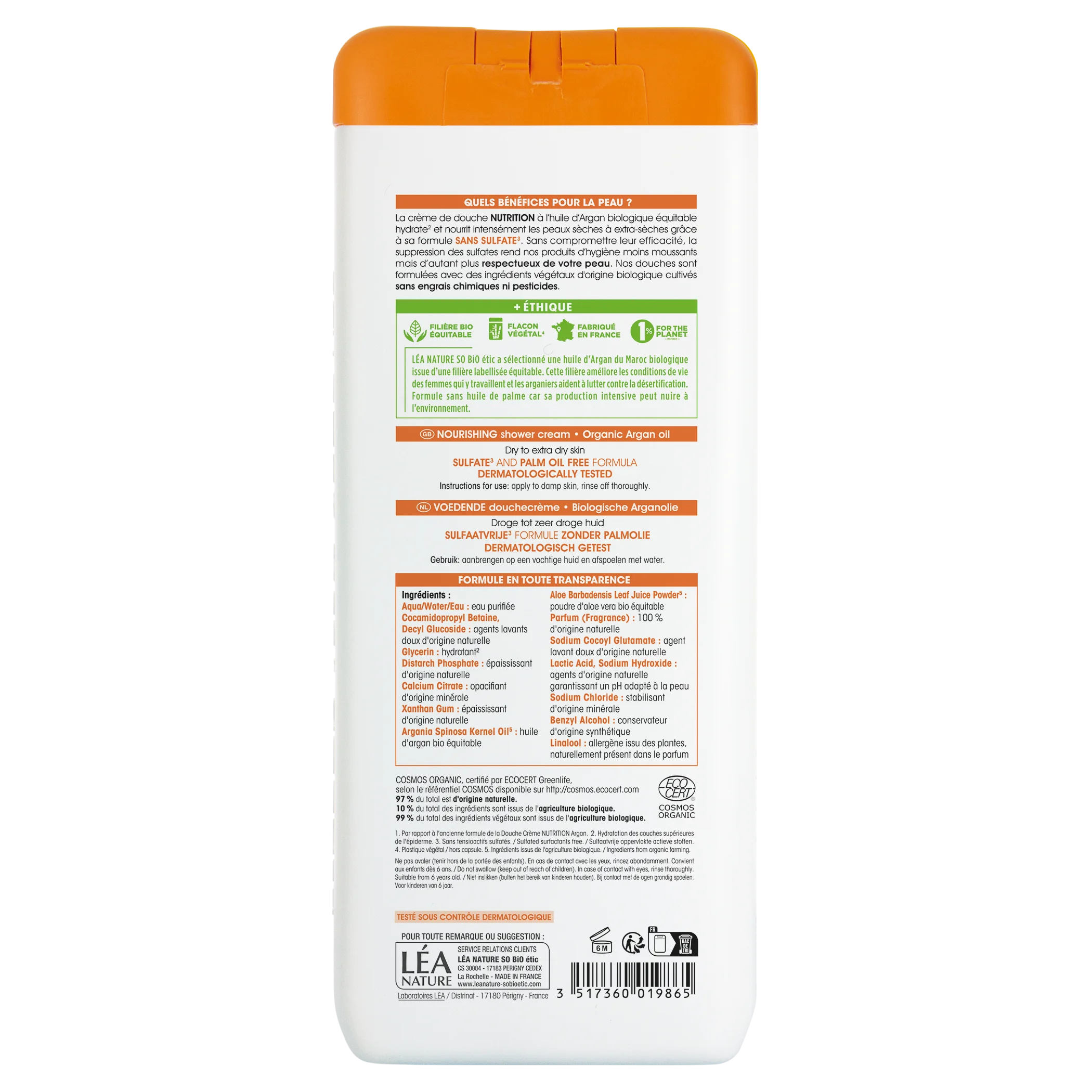 SO’BiO étic NUTRITION showercreme med økologisk arganolie (650 ml) - ideel til tør hud