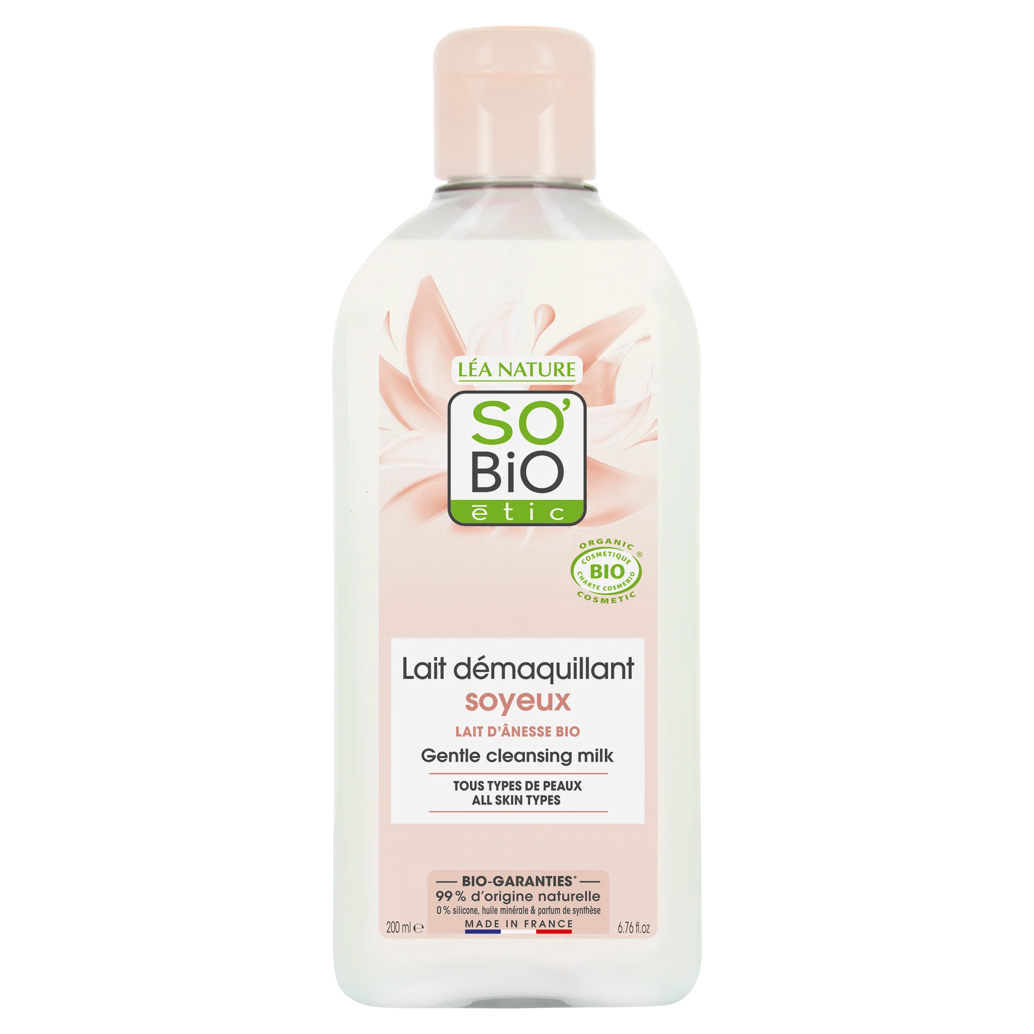 SO’BiO étic Rensemælk med økologisk æselmælk (200 ml) - fjerner skånsomt makeup og urenheder
