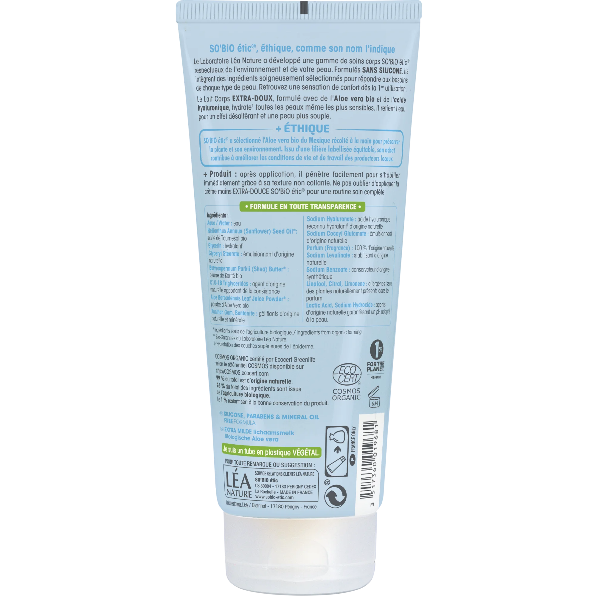 SO’BiO étic Ekstra fugtgivende bodylotion med Aloe vera og hyaluron BIO (200 ml) - med hyaluronsyre