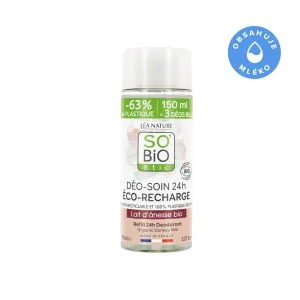 SO’BiO étic Refill til 24-timers fugtgivende roll-on-deodorant med økologisk æselmælk (150 ml) - én refill erstatter tre roll-ons