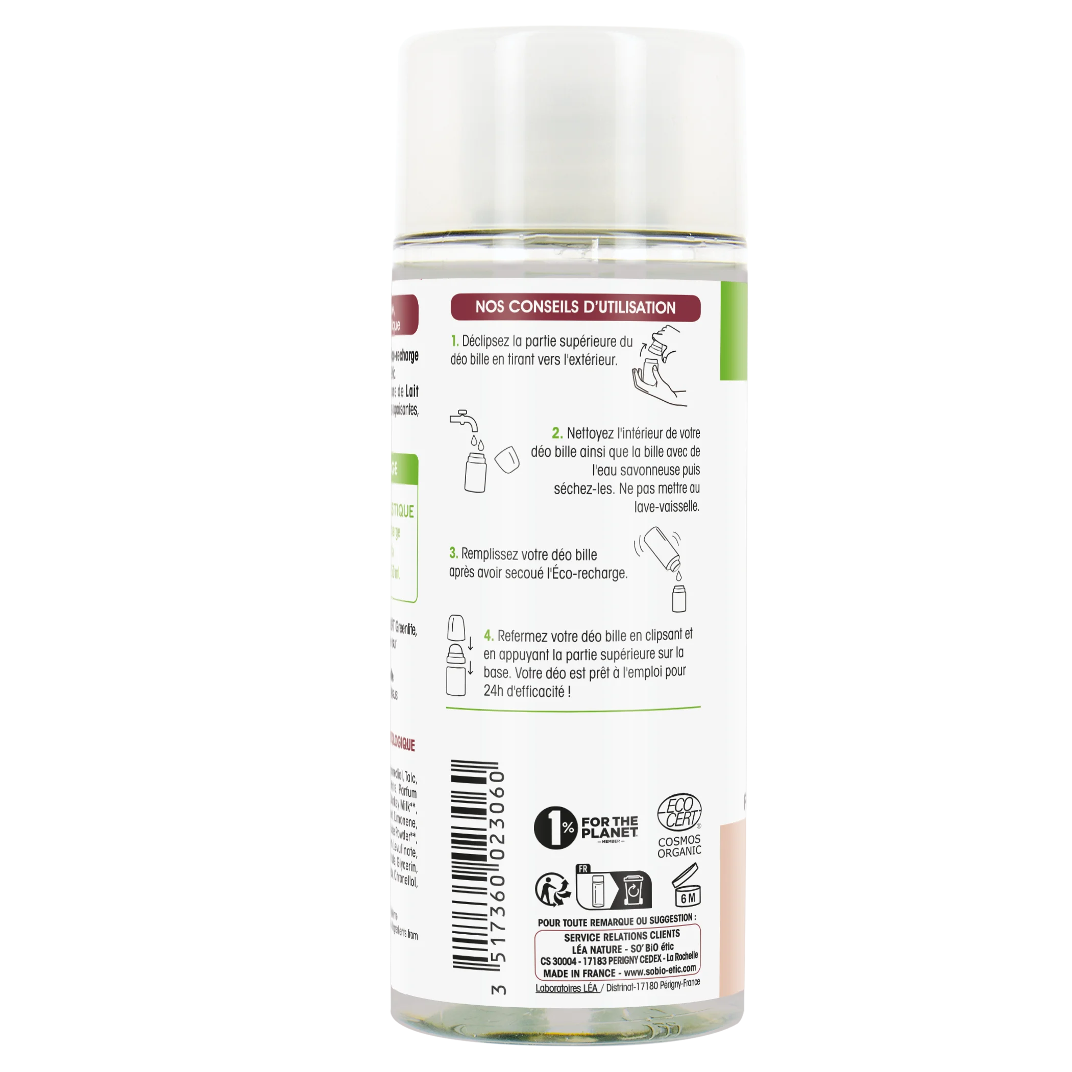SO’BiO étic Refill til 24-timers fugtgivende roll-on-deodorant med økologisk æselmælk (150 ml) - én refill erstatter tre roll-ons