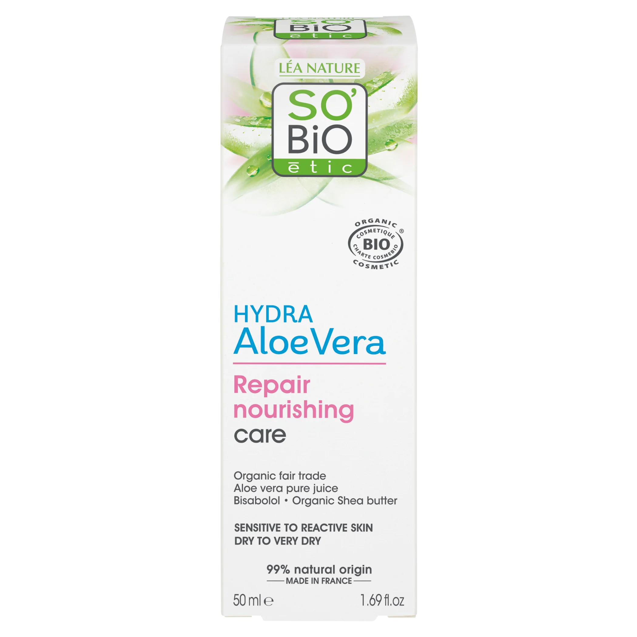 SO’BiO étic Nærende reparerende pleje med Aloe vera til sensitiv hud BIO (50 ml) - fugter og nærer huden