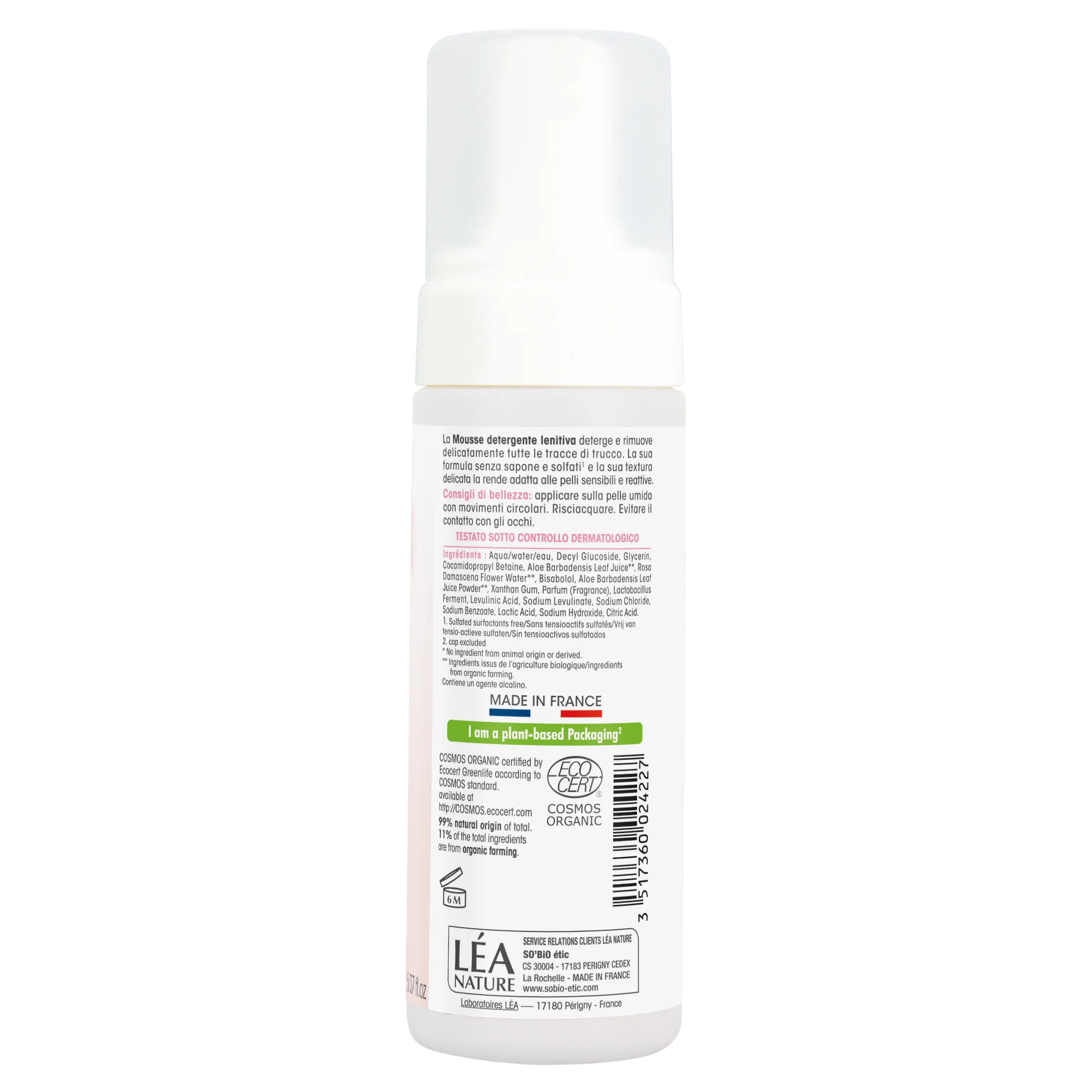 SO’BiO étic Beroligende renseskum Aloe Vera ØKO (150 ml) - beriget med rosenvand