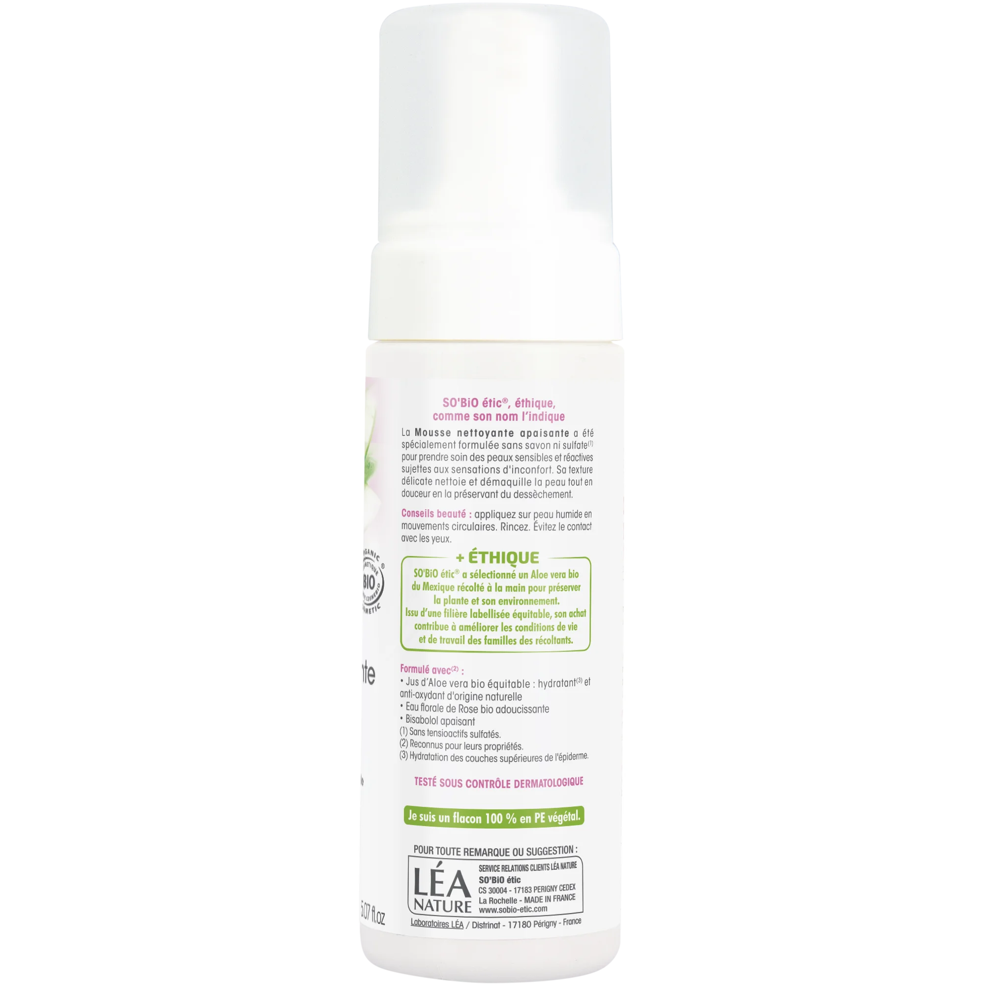 SO’BiO étic Beroligende renseskum Aloe Vera ØKO (150 ml) - beriget med rosenvand