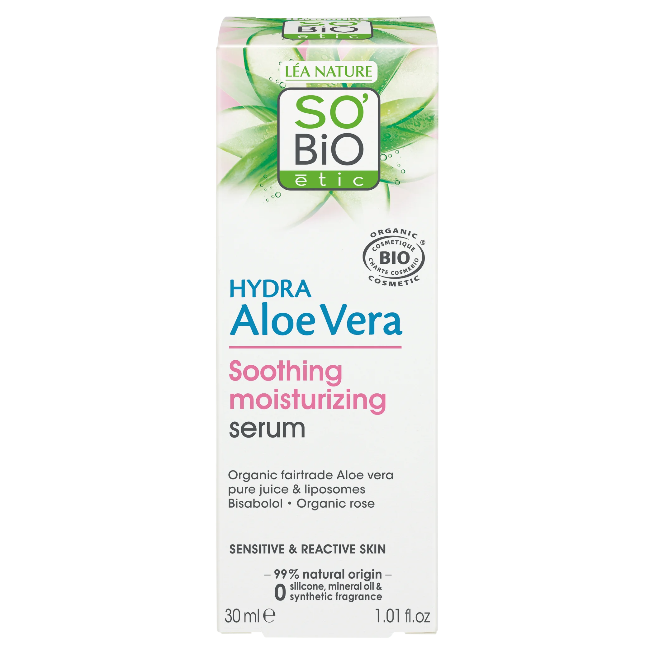 SO’BiO étic Ansigtsserum med Aloe vera - beroligelse og fugt til sensitiv hud BIO (30 ml) - fugter, beroliger og opklarer