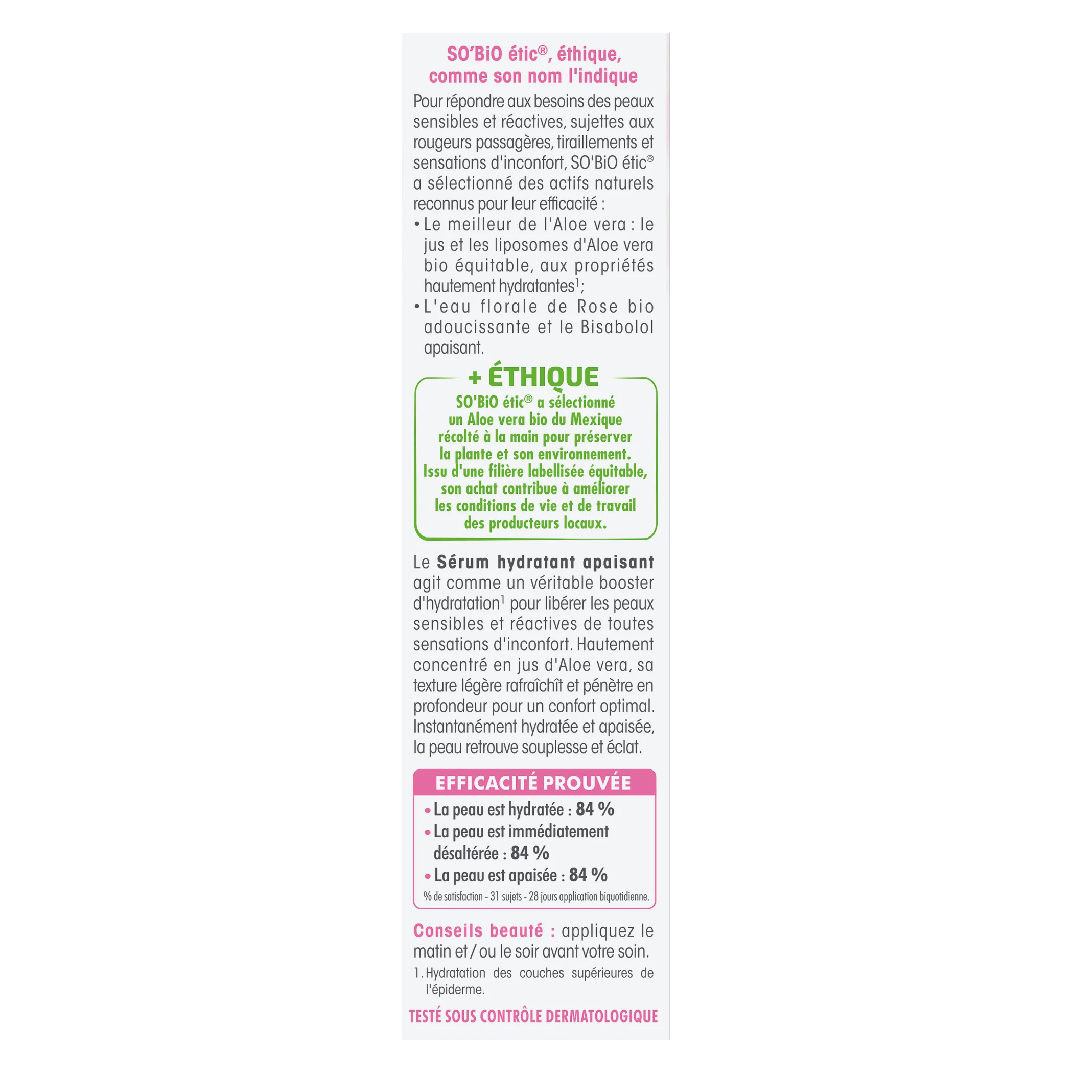 SO’BiO étic Ansigtsserum med Aloe vera - beroligelse og fugt til sensitiv hud BIO (30 ml) - fugter, beroliger og opklarer