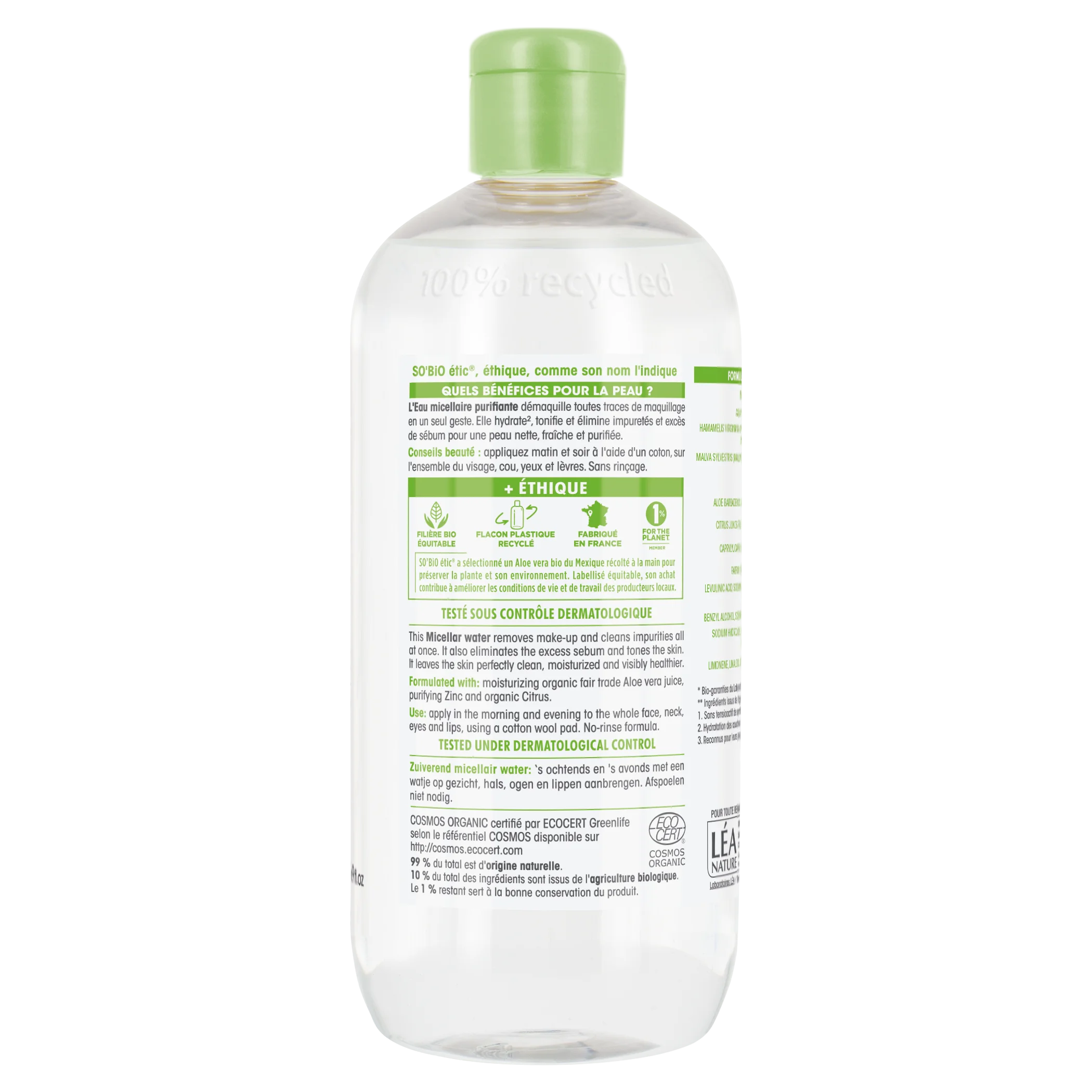 SO’BiO étic Rensende micellarvand Aloe Vera – zink og citrus BIO (500 ml) – ideel til kombineret og fedtet hud