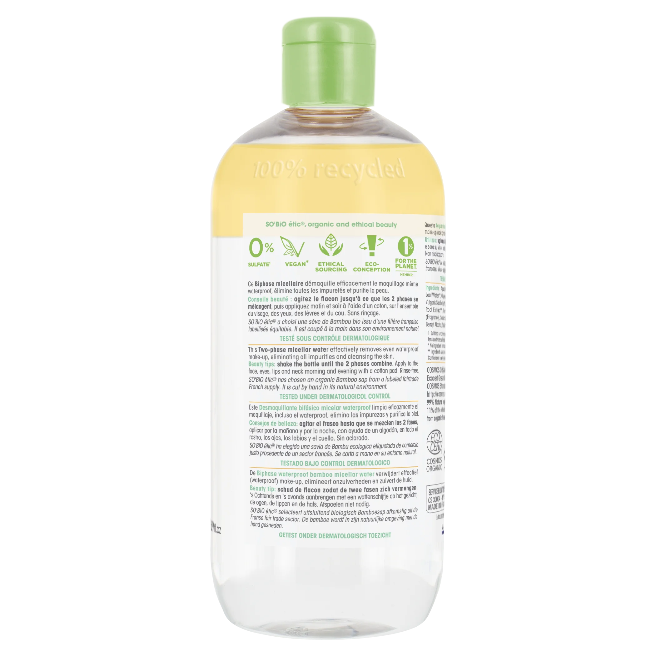 SO’BiO étic Micellarvand tofase - Pur BAMBOO BIO (500 ml) - med økologisk bambus og moringa