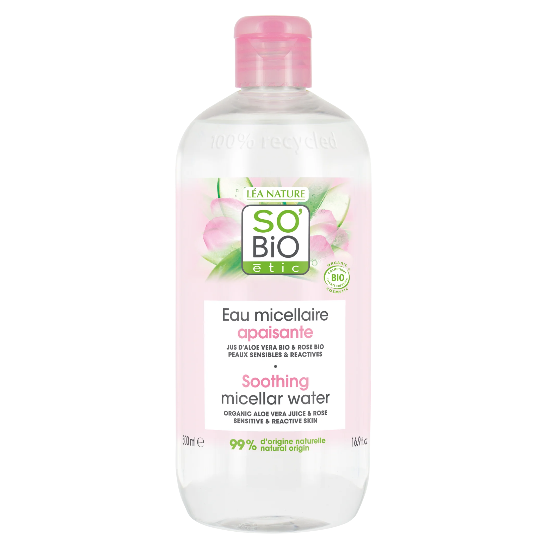 SO’BiO étic Beroligende BIO micellarvand med Aloe Vera (500 ml) - beriget med kamillevand