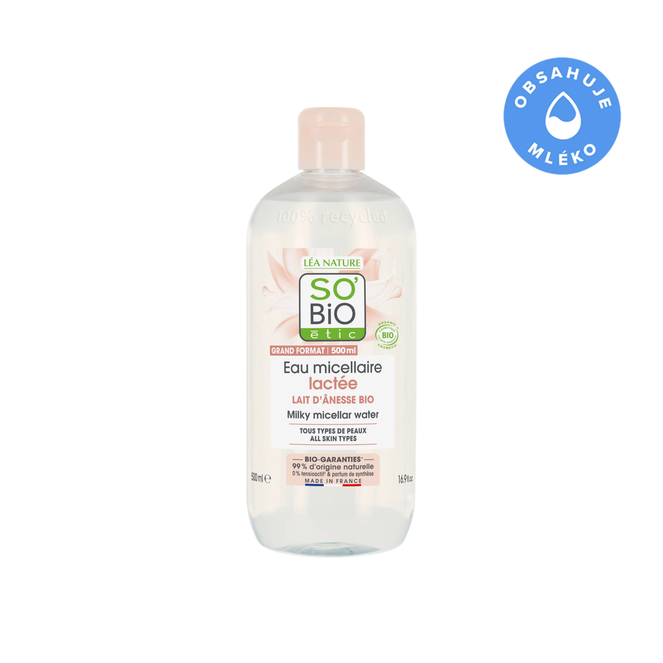 SO’BiO étic Micellarvand med økologisk æselmælk (500 ml) - også velegnet til sensitiv hud