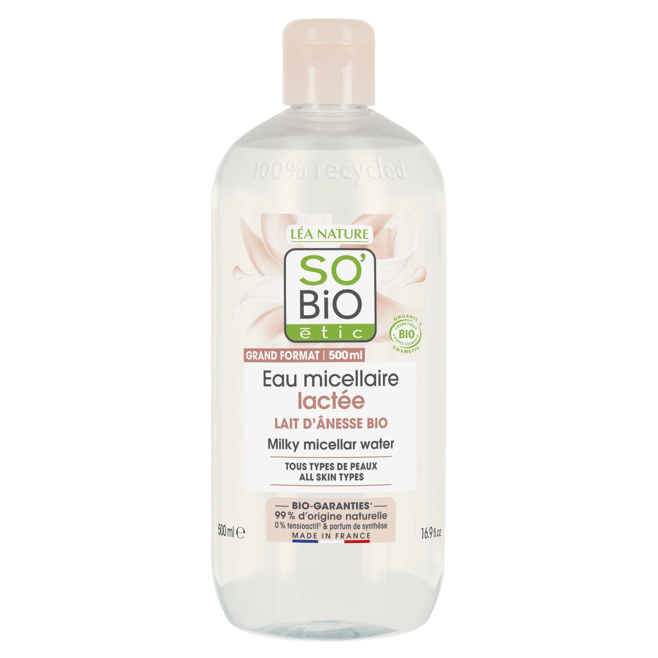 SO’BiO étic Micellarvand med økologisk æselmælk (500 ml) - også velegnet til sensitiv hud