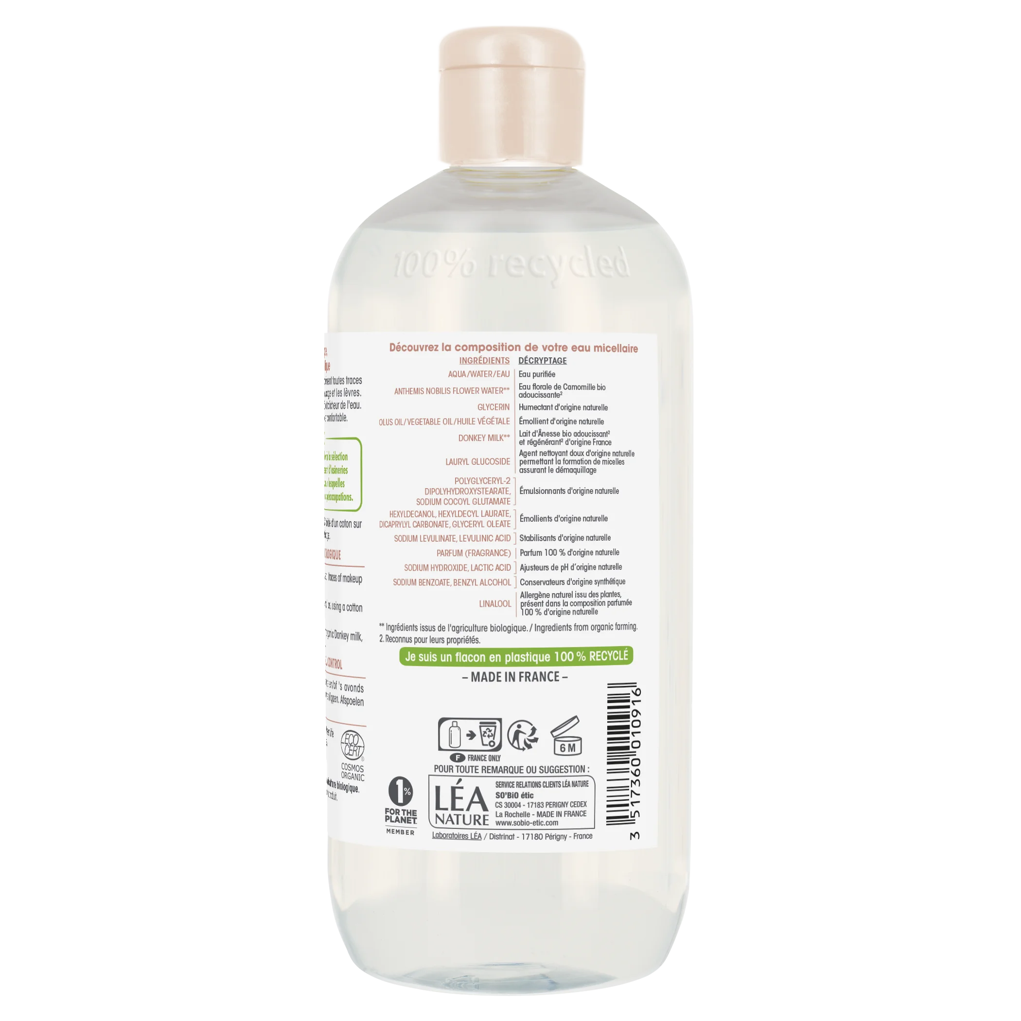 SO’BiO étic Micellarvand med økologisk æselmælk (500 ml) - også velegnet til sensitiv hud
