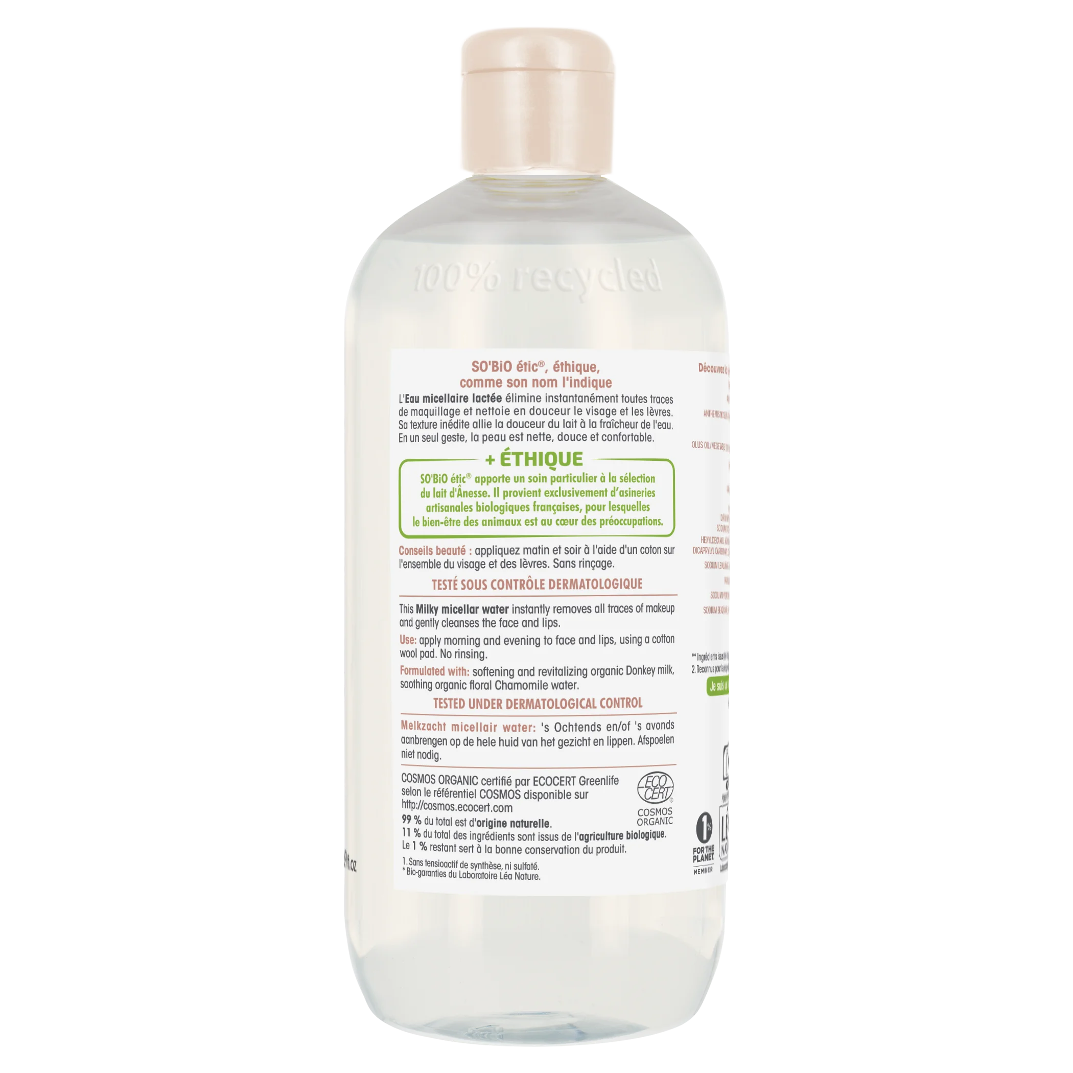 SO’BiO étic Micellarvand med økologisk æselmælk (500 ml) - også velegnet til sensitiv hud