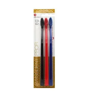 Swissdent Profi Colours tandbørster soft-medium 3 stk. Sort, Rød, Blå