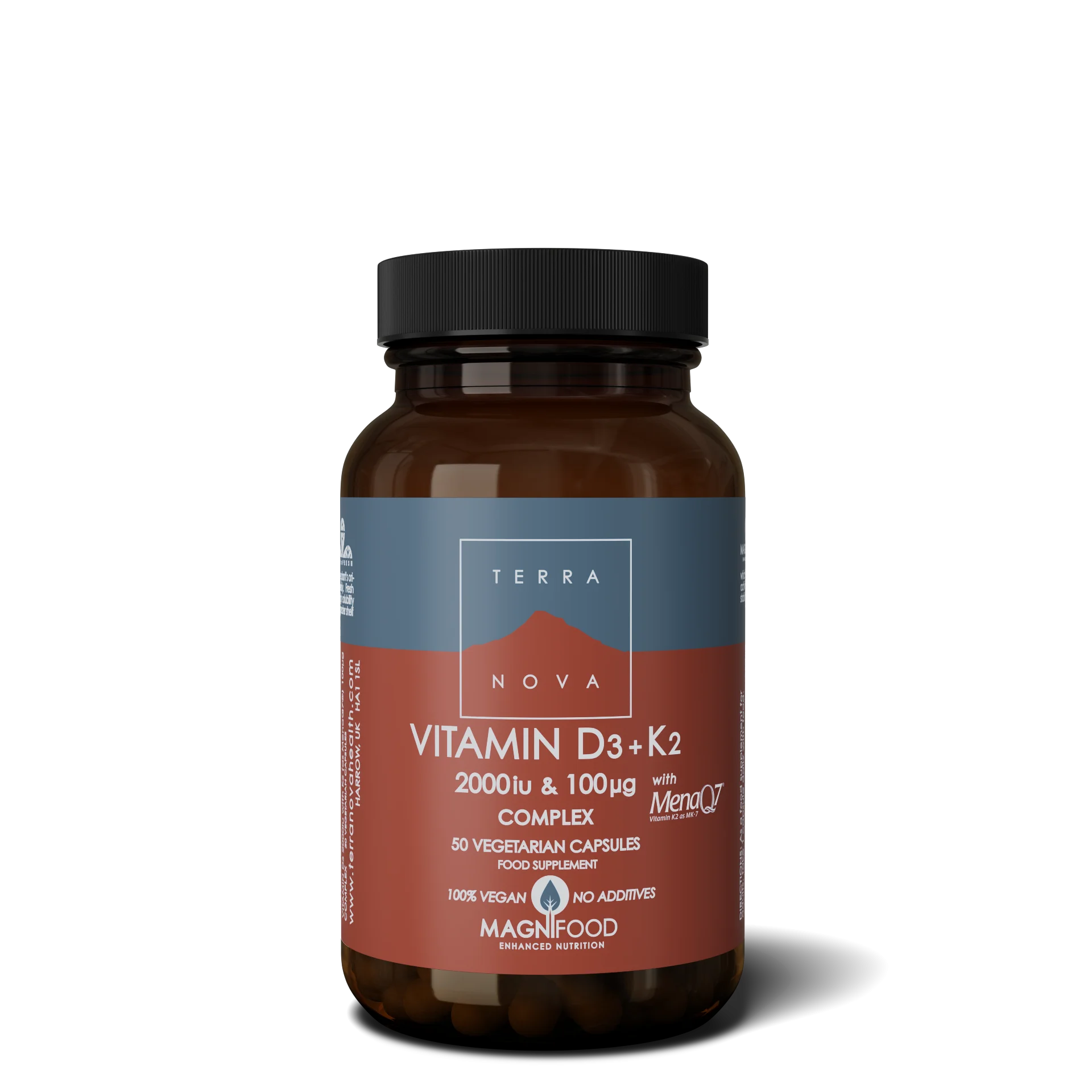 Terranova Health Vitamin D3 2000 IE & Vitamin K2 100 µg Kompleks (50 kapsler) - D3 fra lav og K2 fra kikærter