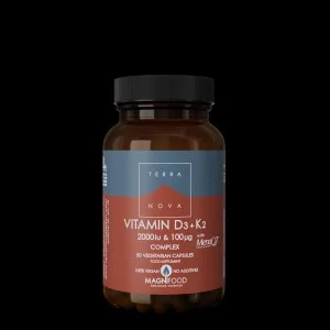 Terranova Health Vitamin D3 2000 IE & Vitamin K2 100 µg Kompleks (50 kapsler) - D3 fra lav og K2 fra kikærter