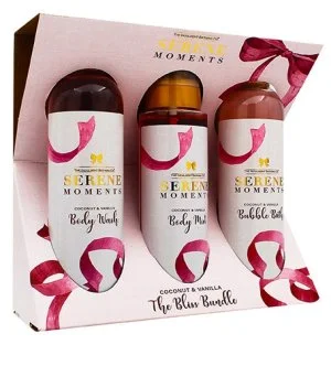 The Indulgent Bathing Co. Serene Moments gavesæt brusegel 240 ml + badeskum 240 ml + body mist