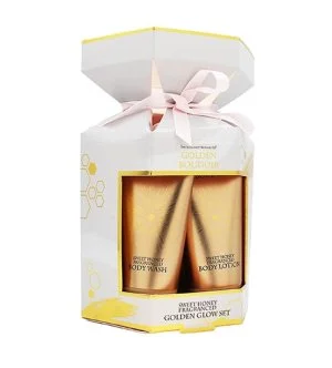 The Indulgent Bathing Co. Golden Boudoir gavesæt brusegel + bodylotion 50 ml + badesvamp
