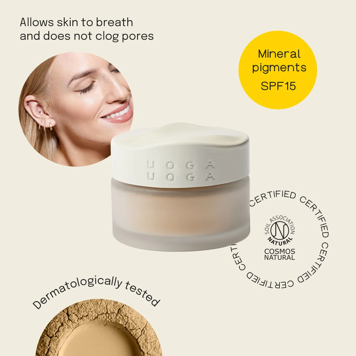 Uoga Uoga Mineral pudderfoundation med rav (10 g) 801 Walk in the Dunes - let, naturlig, SPF 15