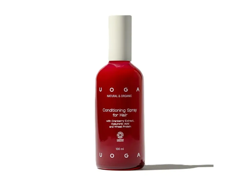 Uoga Uoga Regenererende balsamspray med tranebær og økologisk protein (100 ml) - til nem udredning og glans i håret