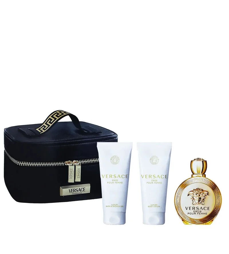 Eros Pour Femme gavesæt + bodylotion 100 ml + brusegel 100 ml + kosmetikpung eau de parfum til kvinder