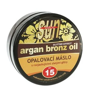 Vivaco SUN Argan Bronz Oil solsmør med lysreflekterende gyldent glitter SPF 15