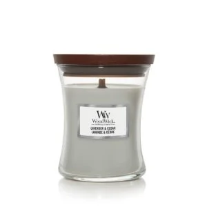 WoodWick Lavender & Cedar duftlys med trævæge 275 g