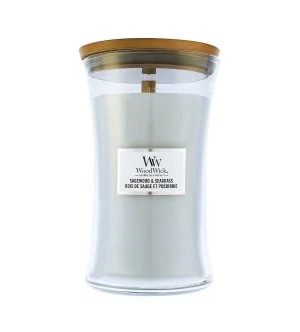 WoodWick Sagewood & Seagrass duftlys med trævæge 609 g