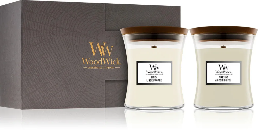 Fireside, Linen gaveæske WoodWick Fireside, Linen dárková sada