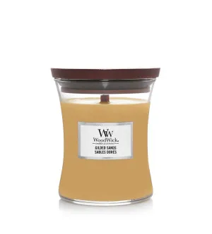 Woodwick Gilded Sands duftlys med trævæge 275 g