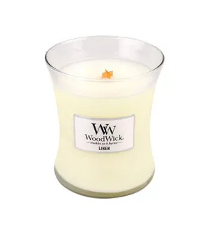 WoodWick Linen duftlys med trævæge 275 g