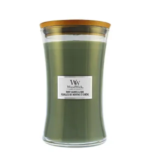 WoodWick Mint Leaves & Oak duftlys med trævæge til mænd