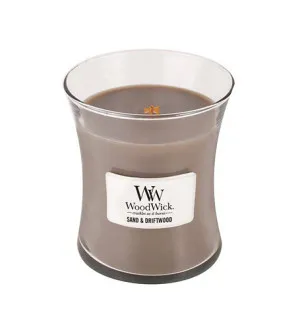 WoodWick Sand & Driftwood duftlys med trævæge 275 g