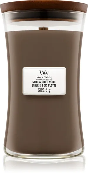 WoodWick Sand & Driftwood duftlys med trævæge 275 g