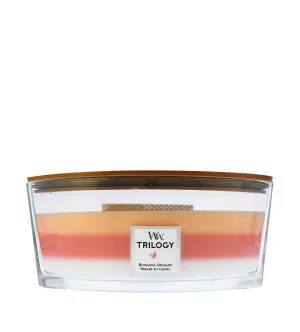 WoodWick Trilogy Blooming Orchard duftlys med trævæge 453,6 g