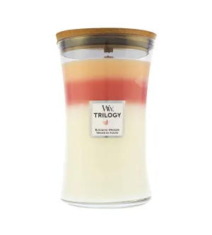 WoodWick Trilogy Blooming Orchard duftlys med trævæge 609 g