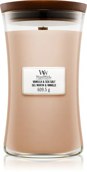 WoodWick Vanilla & Sea Salt duftlys med trævæge 609,5 g